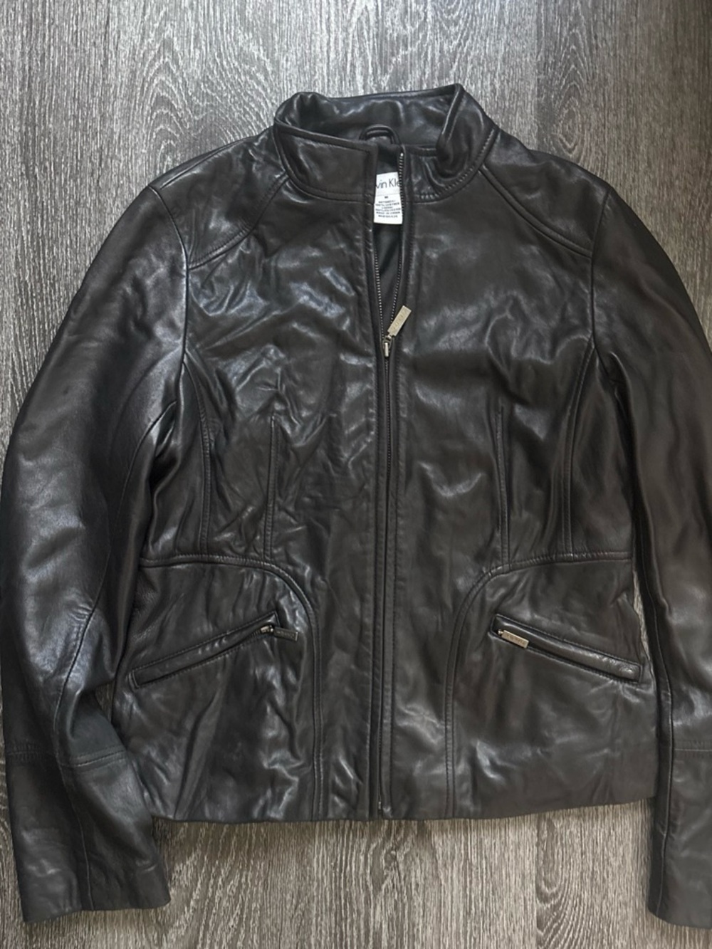 Calvin Klein Black Women's Leather Zip-Front Moto Jacket